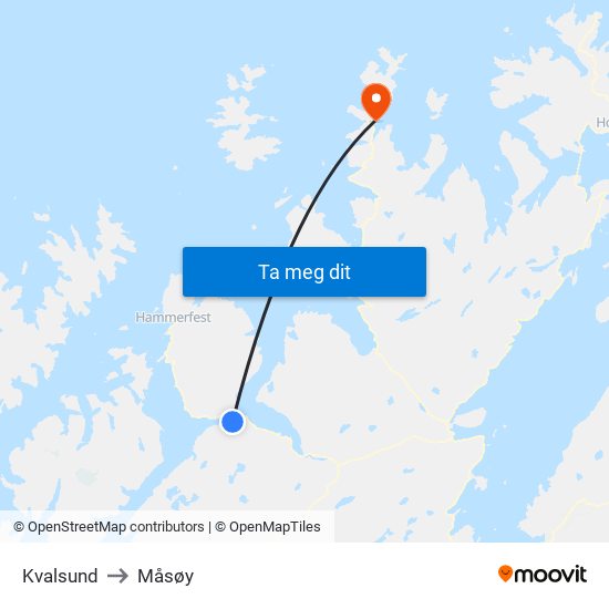 Kvalsund to Måsøy map