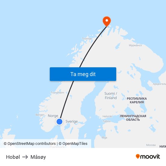 Hobøl to Måsøy map