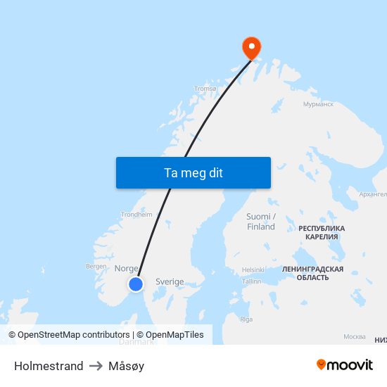 Holmestrand to Måsøy map