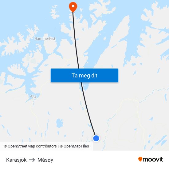 Karasjok to Måsøy map