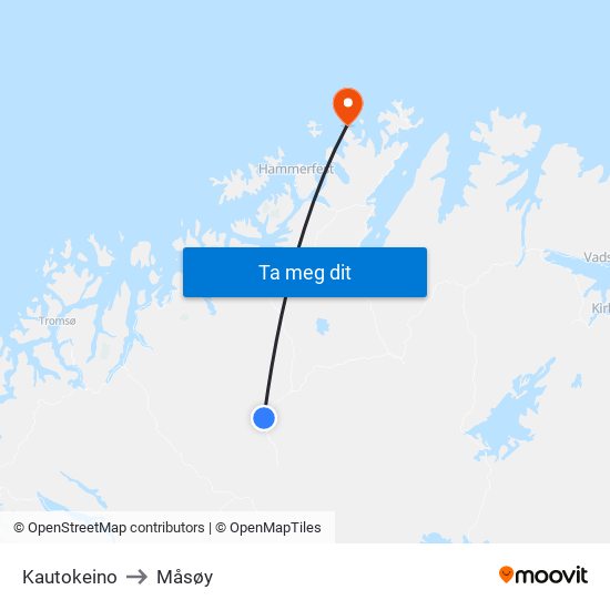 Kautokeino to Måsøy map