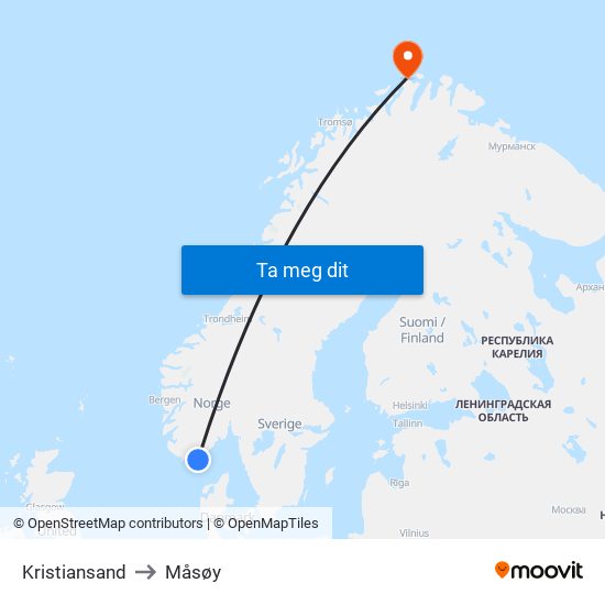 Kristiansand to Måsøy map