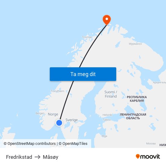 Fredrikstad to Måsøy map