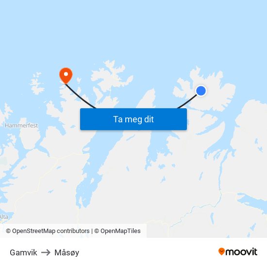 Gamvik to Måsøy map