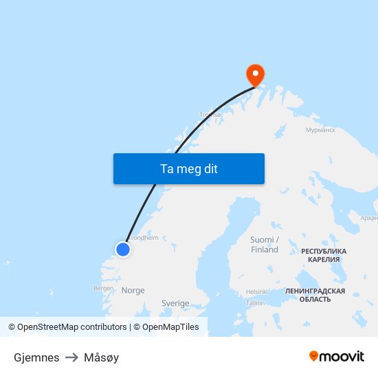 Gjemnes to Måsøy map