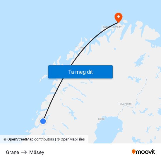 Grane to Måsøy map