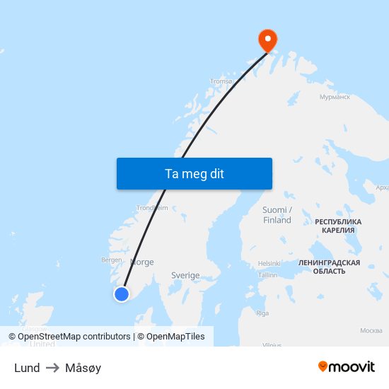 Lund to Måsøy map