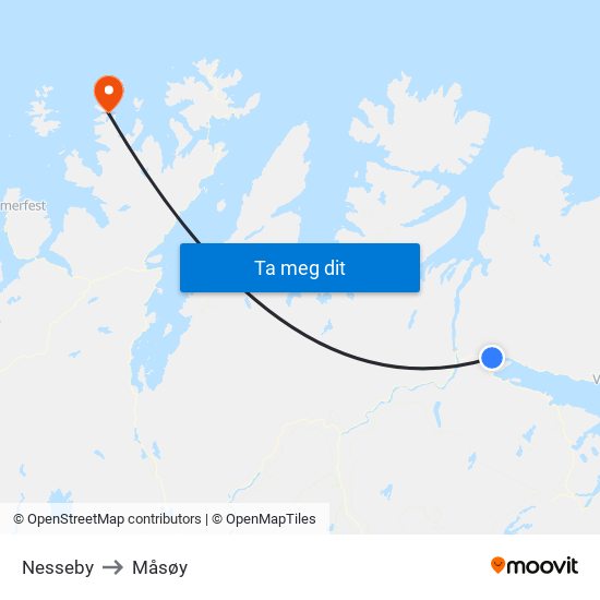 Nesseby to Måsøy map