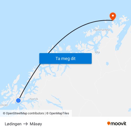 Lødingen to Måsøy map