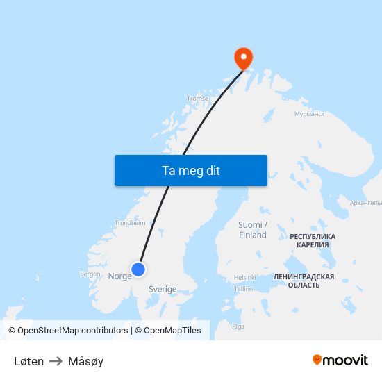 Løten to Måsøy map