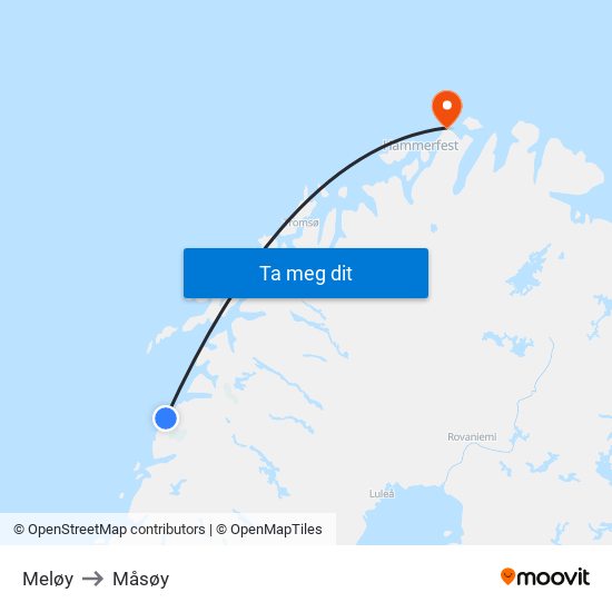 Meløy to Måsøy map