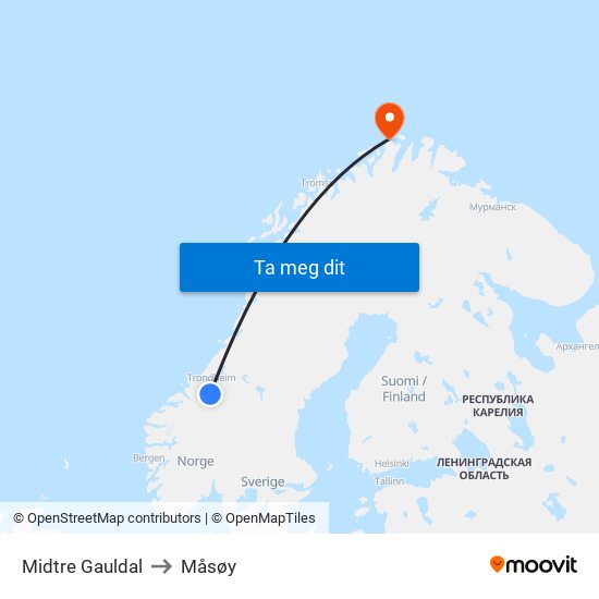Midtre Gauldal to Måsøy map