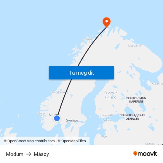 Modum to Måsøy map