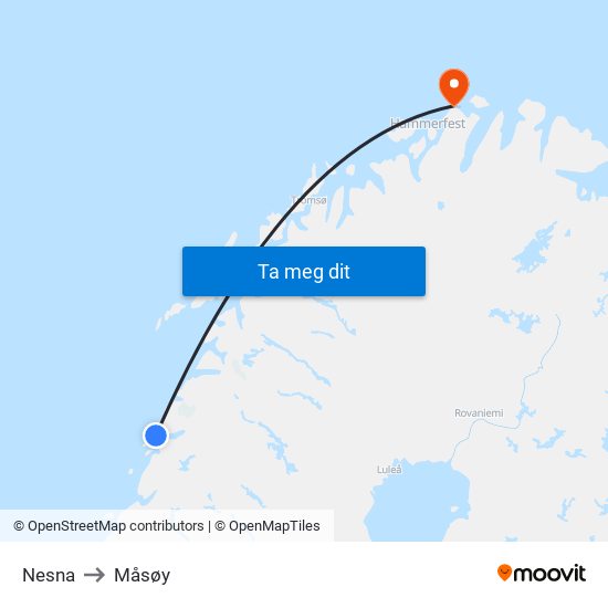 Nesna to Måsøy map