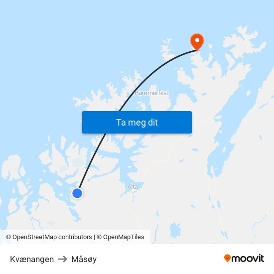 Kvænangen to Måsøy map