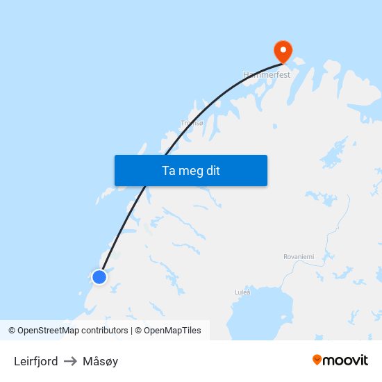 Leirfjord to Måsøy map