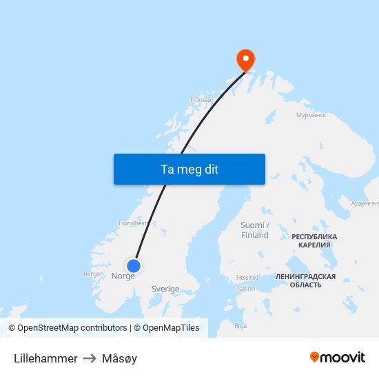 Lillehammer to Måsøy map