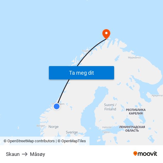 Skaun to Måsøy map