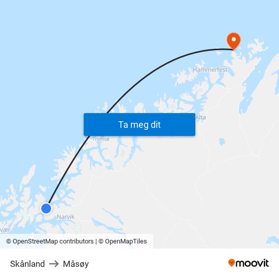 Skånland to Måsøy map