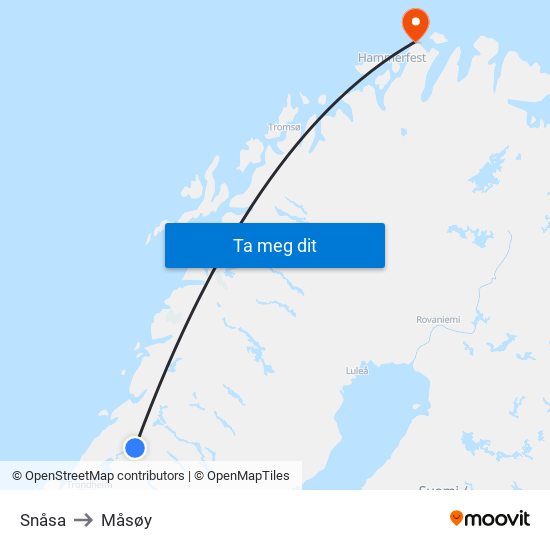 Snåsa to Måsøy map