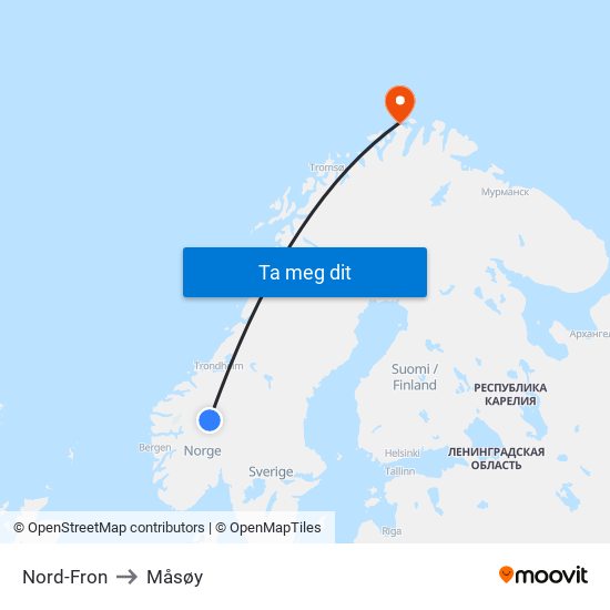 Nord-Fron to Måsøy map