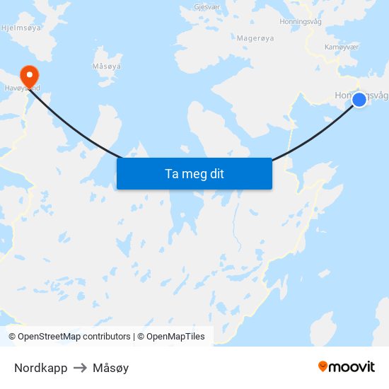 Nordkapp to Måsøy map
