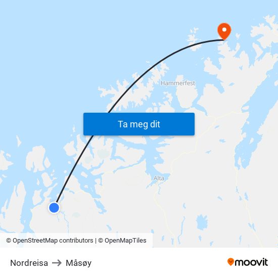 Nordreisa to Måsøy map