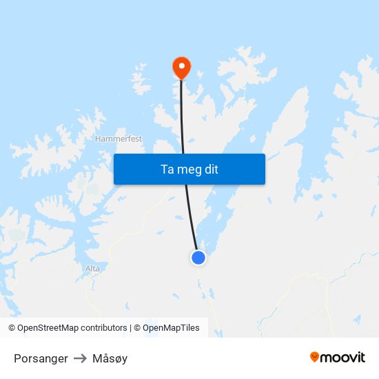 Porsanger to Måsøy map