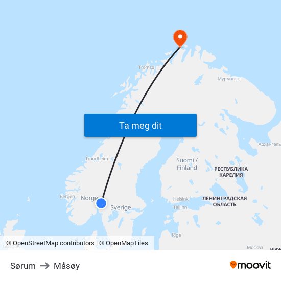 Sørum to Måsøy map
