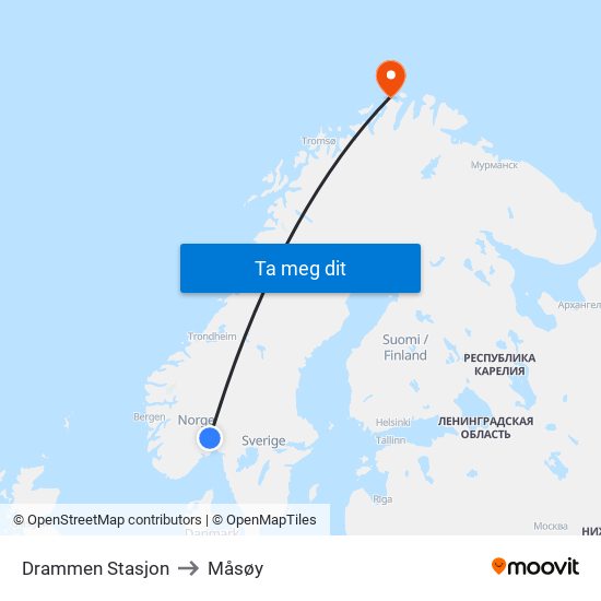 Drammen Stasjon to Måsøy map
