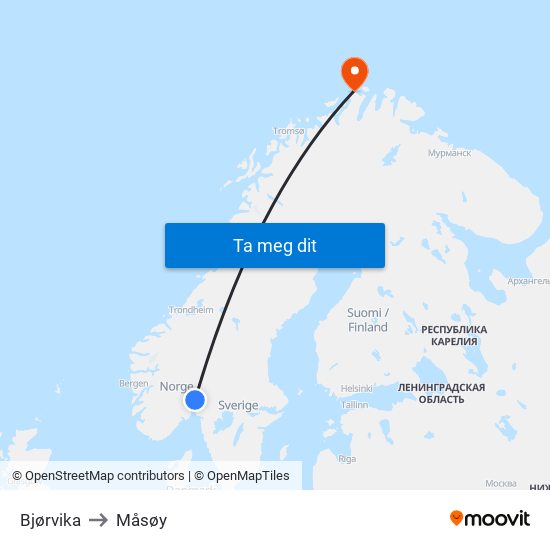 Bjørvika to Måsøy map