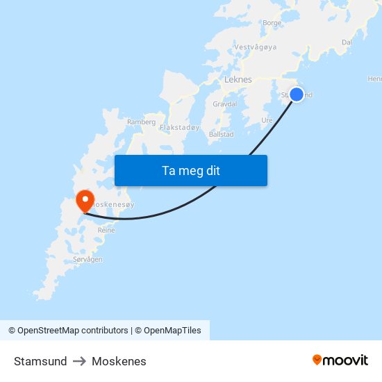 Stamsund to Moskenes map