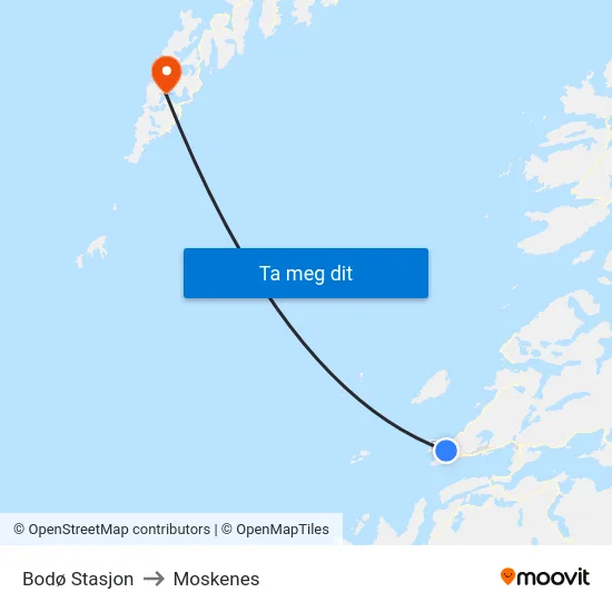 Bodø Stasjon to Moskenes map