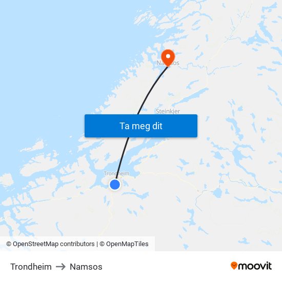 Trondheim to Namsos map