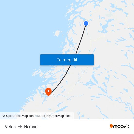 Vefsn to Namsos map