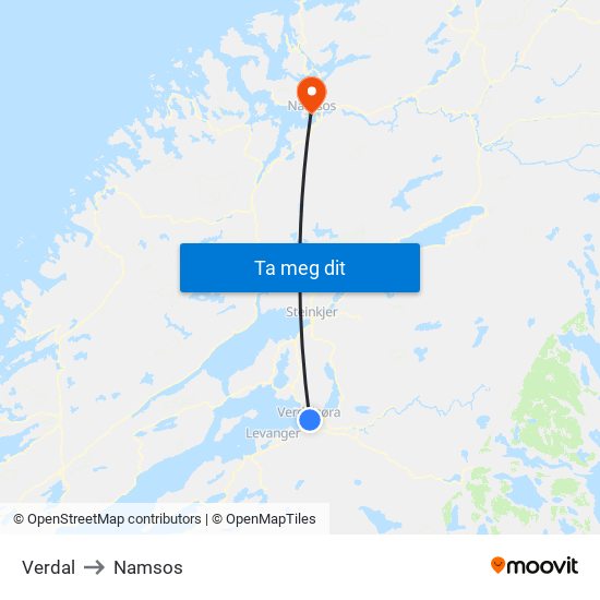 Verdal to Namsos map