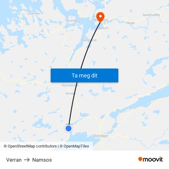 Verran to Namsos map
