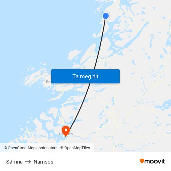 Sømna to Namsos map