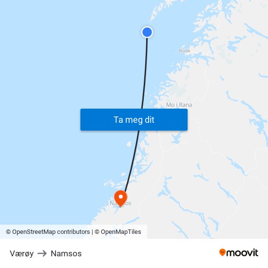 Værøy to Namsos map