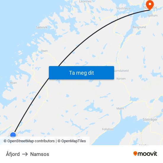 Åfjord to Namsos map