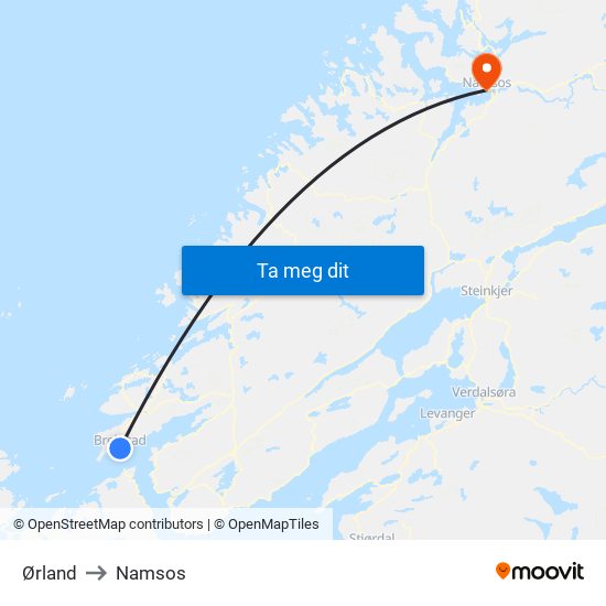Ørland to Namsos map