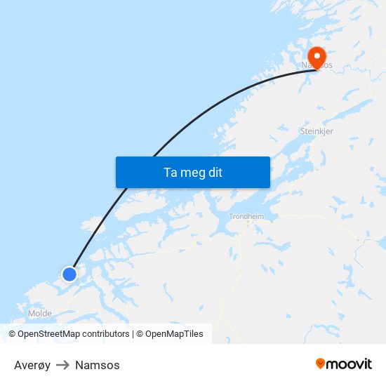 Averøy to Namsos map