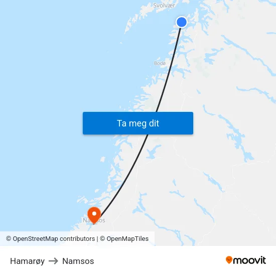 Hamarøy to Namsos map