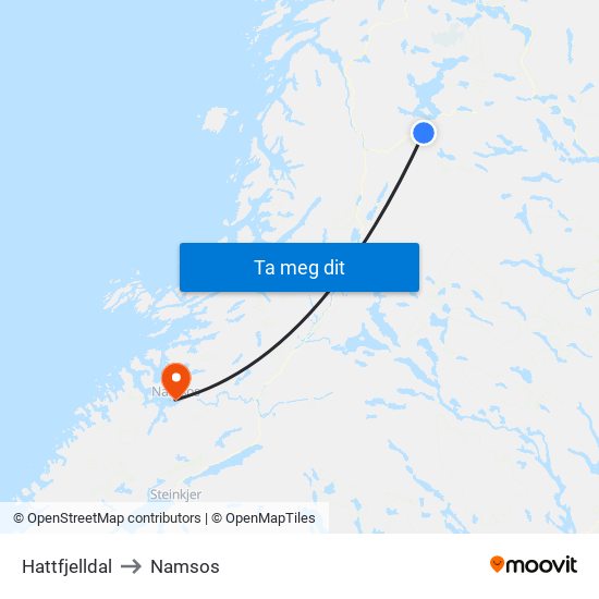 Hattfjelldal to Namsos map