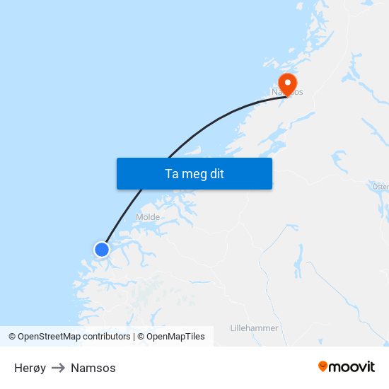 Herøy to Namsos map