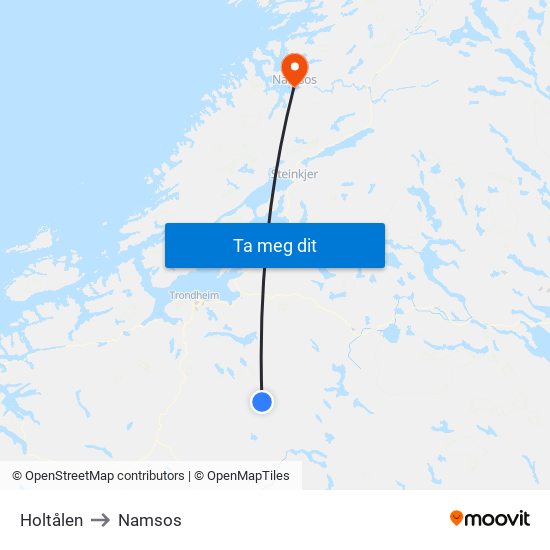 Holtålen to Namsos map