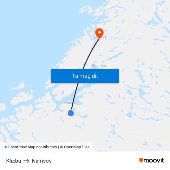 Klæbu to Namsos map