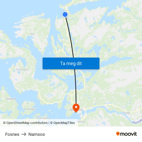 Fosnes to Namsos map