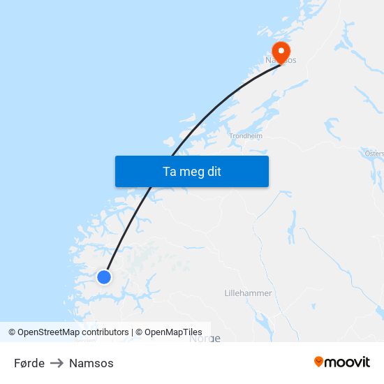 Førde to Namsos map