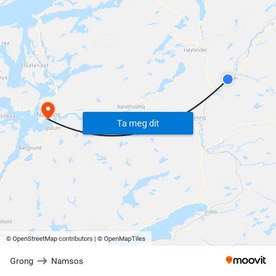 Grong to Namsos map